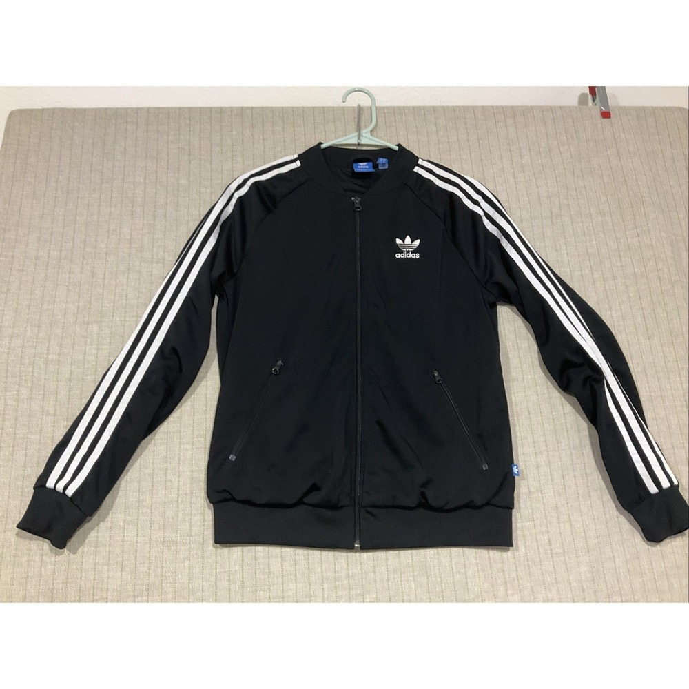 Adidas Jacket Original Back Logo Women's Black  3 White Stripes Medium